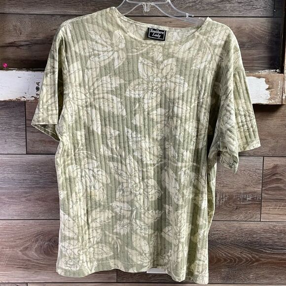 Southern Lady Ladies Top, Green and Sage Floral - Picture 1 of 4
